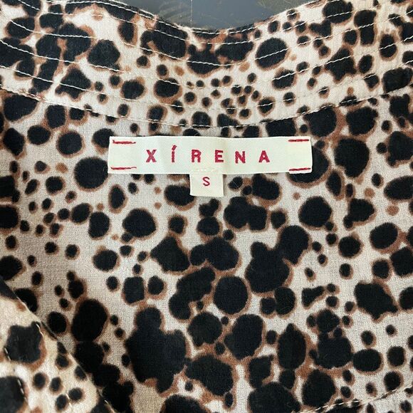 Xirena Leighton Animal Print Midi Slit V Neck Brown Dress Size Small - Picture 6 of 12
